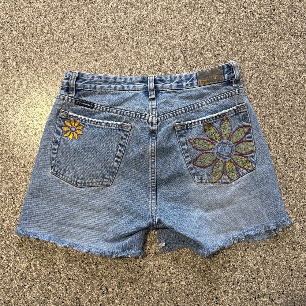 Vintage Unionbay Jean Shorts Womens 7 28x3 Sunflower Embroidered Denim